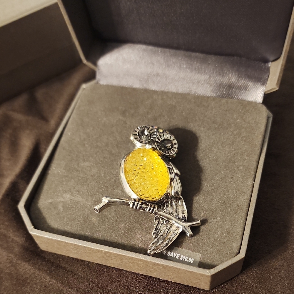 Charming Silver and Yellow Citrus Brooch